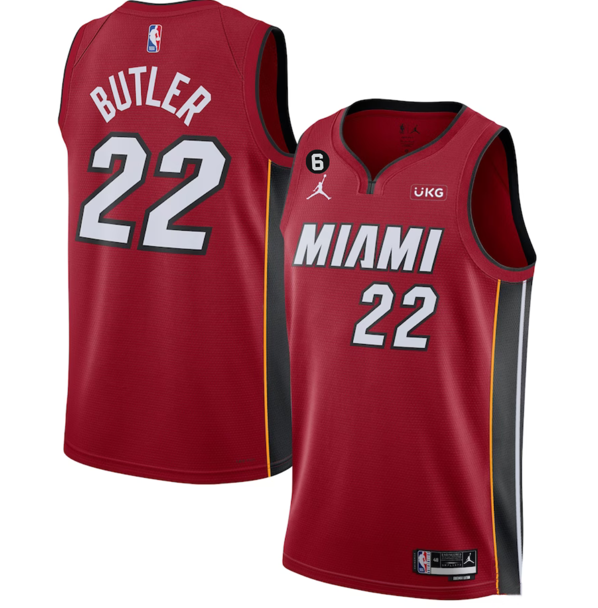 Men's Miami Heat #22 Jimmy Butler Red Statement Edition With NO.6 Patch Stitched Jersey
